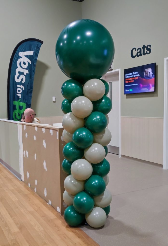 A photo of a Vets for Pets Balloon Column