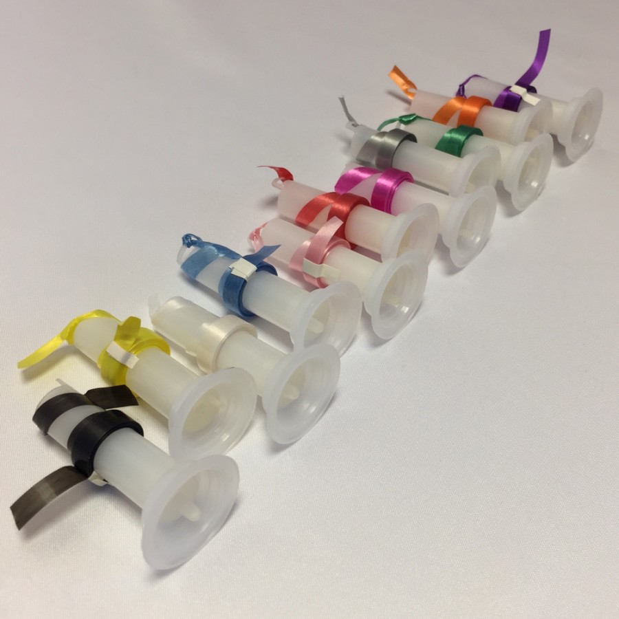 Balloon Valves for Helium Filled Latex Balloons with Coloured Ribbons