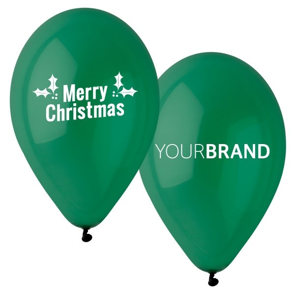 Merry Christmas Printed Latex Balloons Green