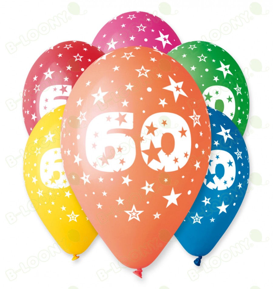 Pack of Number 60 Birthday Balloons Assorted Colours