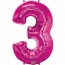 Giant Number 3 Foil Balloon Magenta