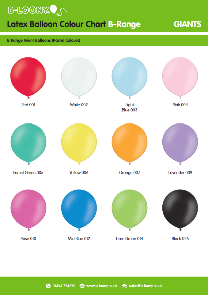 balloon colour charts from b loony clour charts