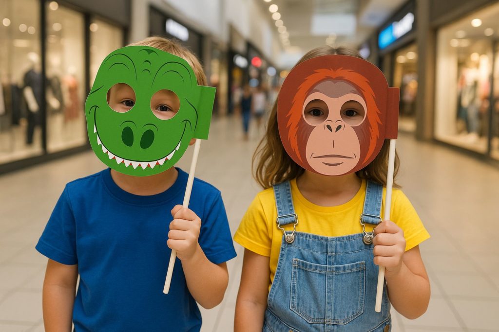 Children holding handheld masks